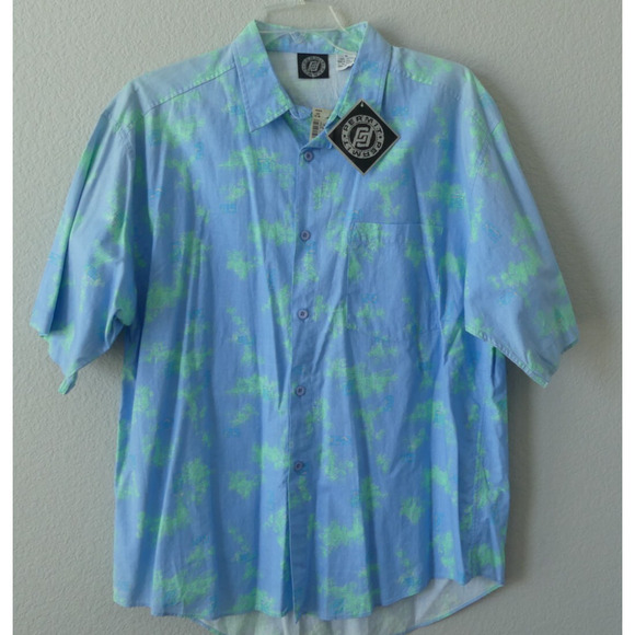 NOS Permit Button Down Hawaiian Shirt Vtg XL Geo Bright Woven Cotton SS Blue - Picture 2 of 11